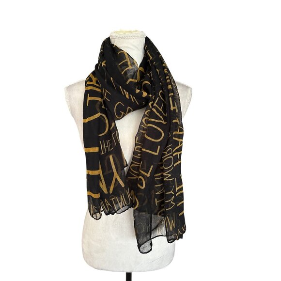 Motown Records Black & Gold Lyric Print Sheer Scarf Wrap "My Girl Billie Jean" - Picture 3 of 8